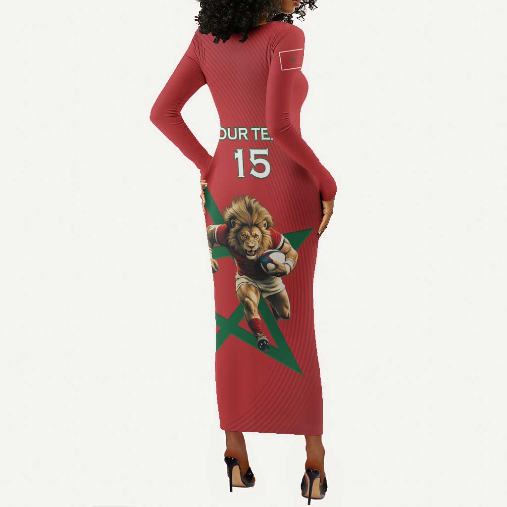 Morocco Rugby Custom Long Sleeve Bodycon Dress Come On Atlas Lions LT15
