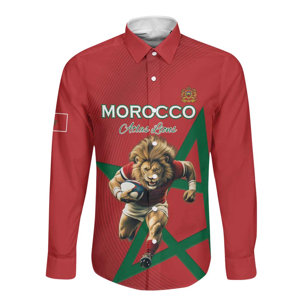 Morocco Rugby Custom Long Sleeve Button Shirt Come On Atlas Lions
