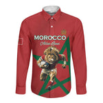 Morocco Rugby Custom Long Sleeve Button Shirt Come On Atlas Lions