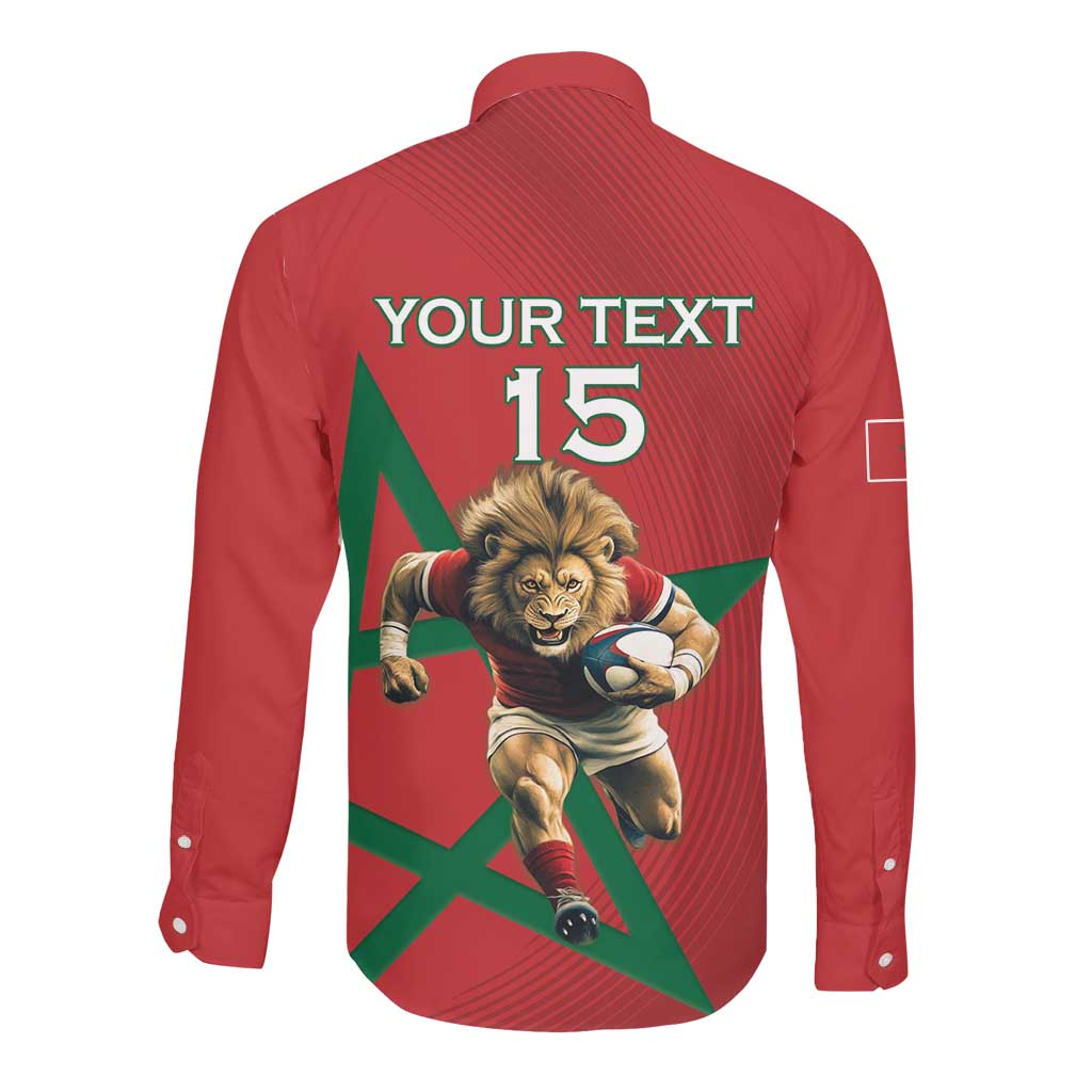 Morocco Rugby Custom Long Sleeve Button Shirt Come On Atlas Lions