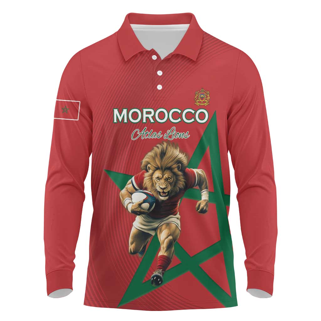 Morocco Rugby Custom Long Sleeve Polo Shirt Come On Atlas Lions