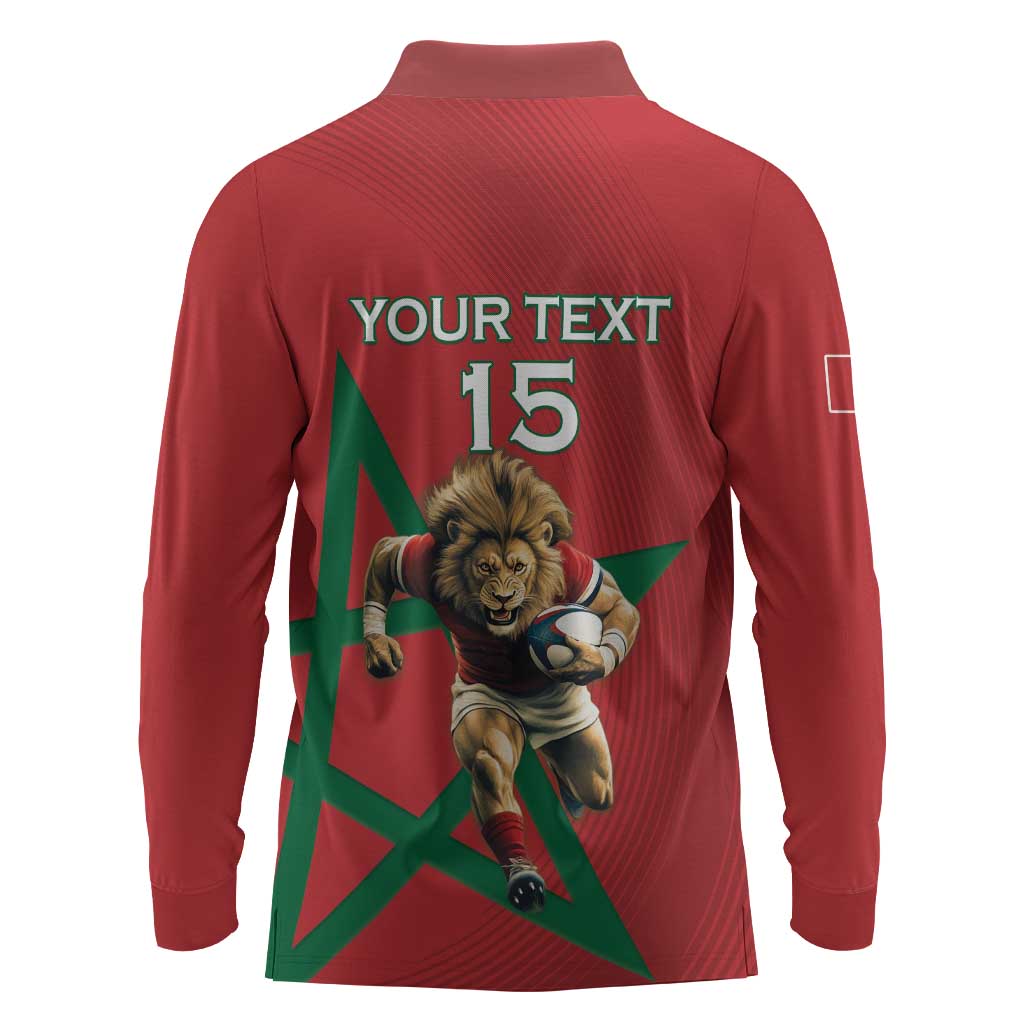 Morocco Rugby Custom Long Sleeve Polo Shirt Come On Atlas Lions