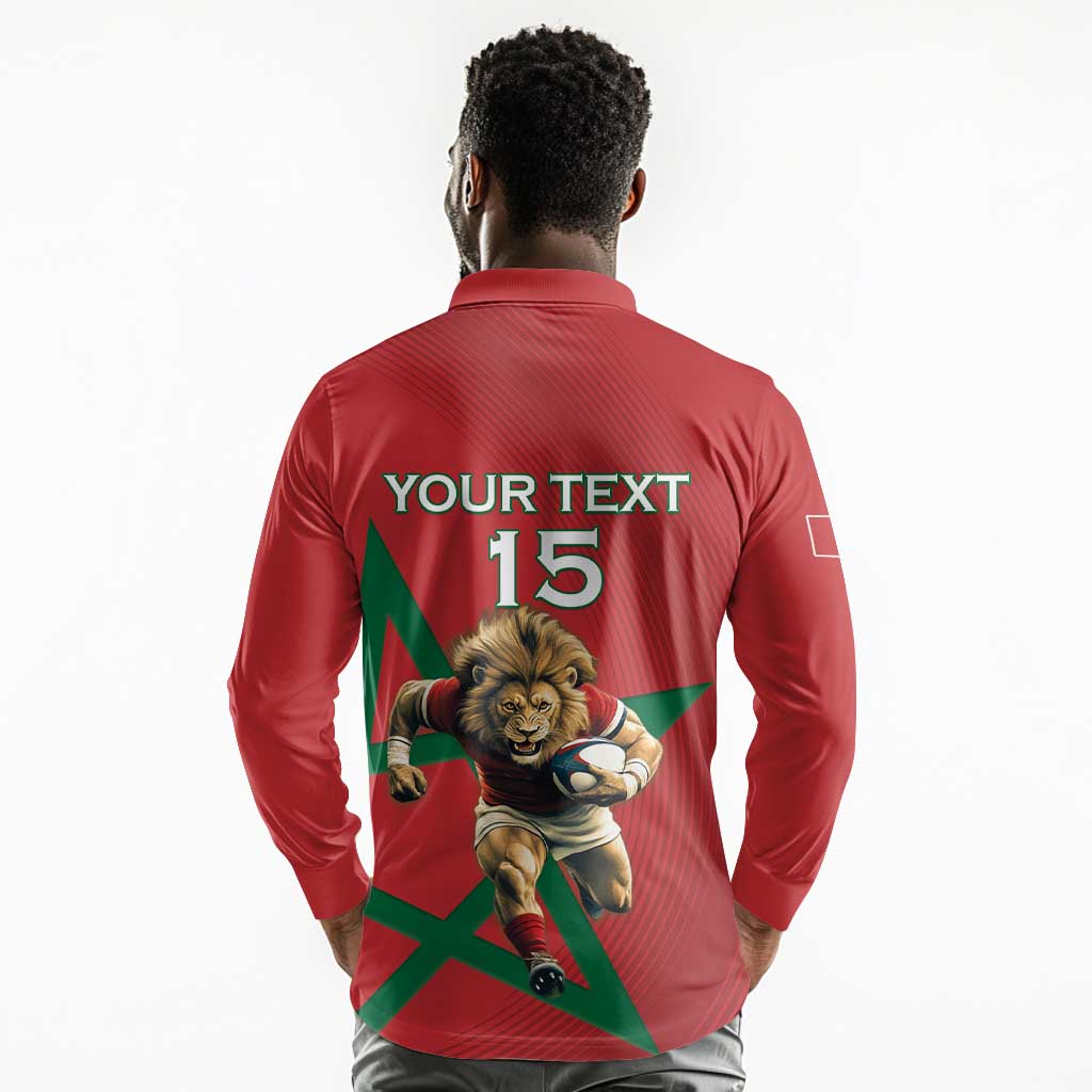 Morocco Rugby Custom Long Sleeve Polo Shirt Come On Atlas Lions