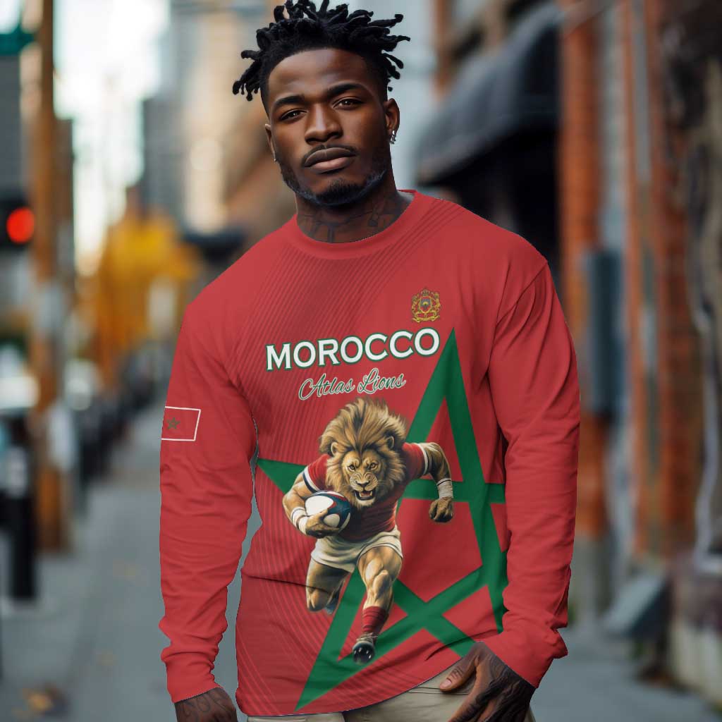 Morocco Rugby Custom Long Sleeve Shirt Come On Atlas Lions