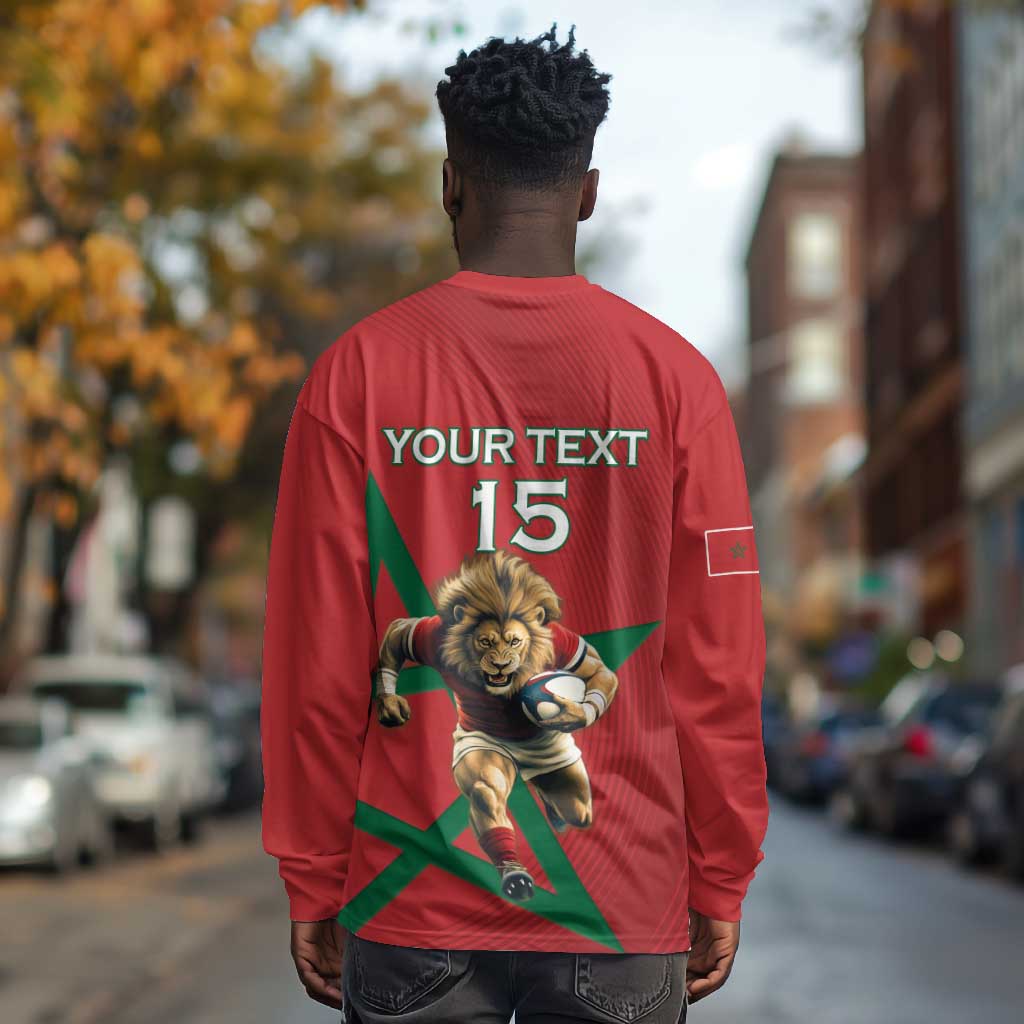 Morocco Rugby Custom Long Sleeve Shirt Come On Atlas Lions