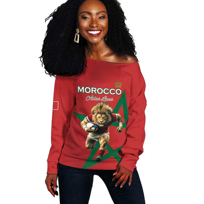Morocco Rugby Custom Off Shoulder Sweater Come On Atlas Lions