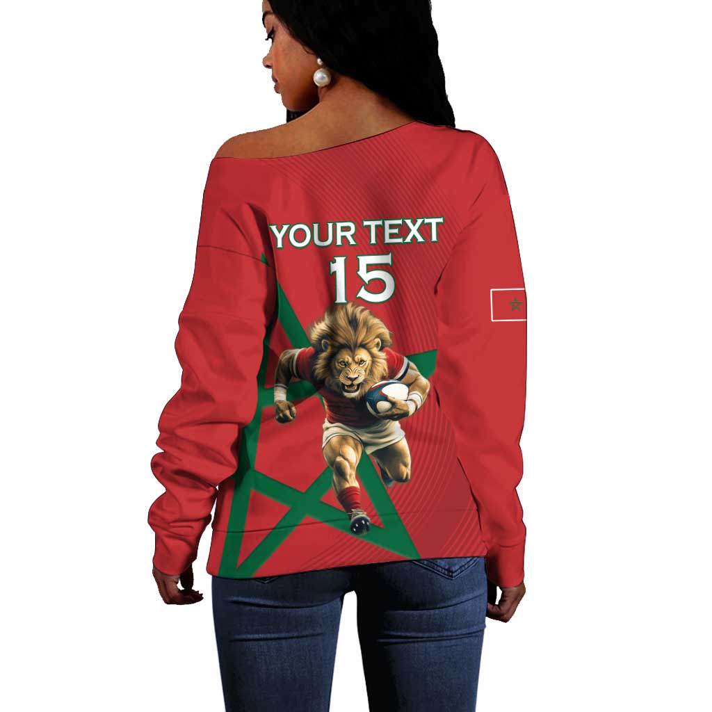 Morocco Rugby Custom Off Shoulder Sweater Come On Atlas Lions