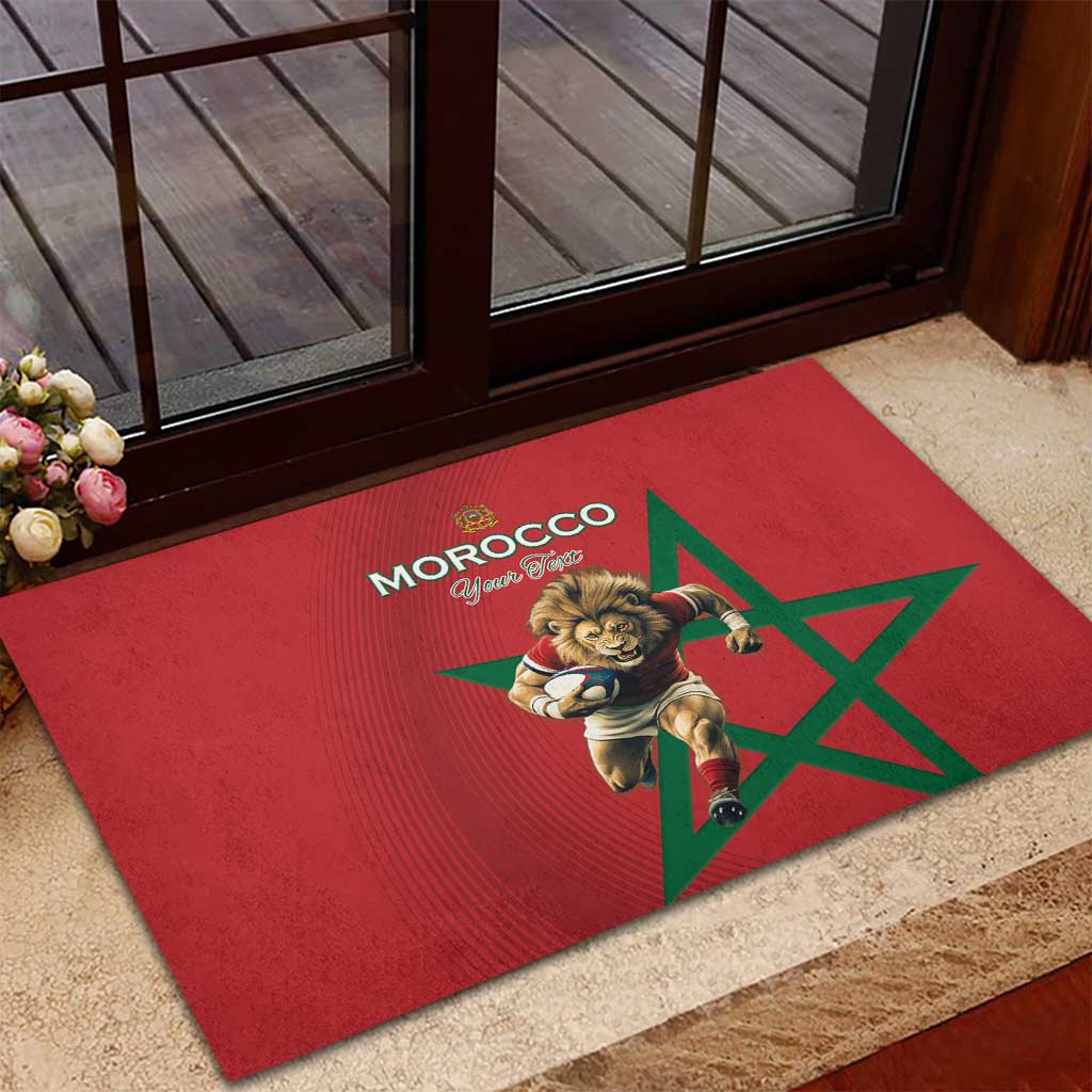 Morocco Rugby Custom Rubber Doormat Come On Atlas Lions
