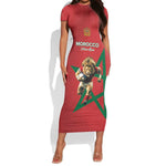 Morocco Rugby Custom Short Sleeve Bodycon Dress Come On Atlas Lions LT15