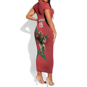 Morocco Rugby Custom Short Sleeve Bodycon Dress Come On Atlas Lions LT15