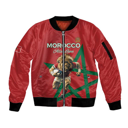 Morocco Rugby Custom Sleeve Zip Bomber Jacket Come On Atlas Lions
