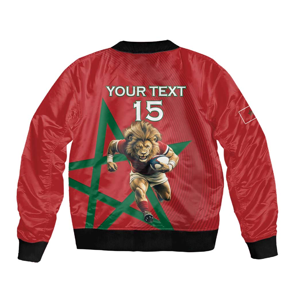 Morocco Rugby Custom Sleeve Zip Bomber Jacket Come On Atlas Lions