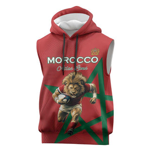 Morocco Rugby Custom Sleeveless Hoodie Come On Atlas Lions - African Pride