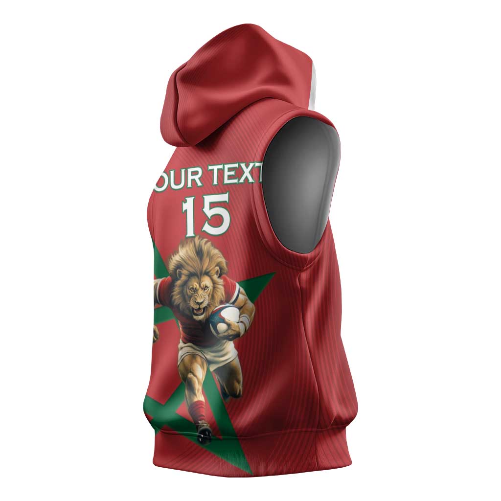 Morocco Rugby Custom Sleeveless Hoodie Come On Atlas Lions - African Pride