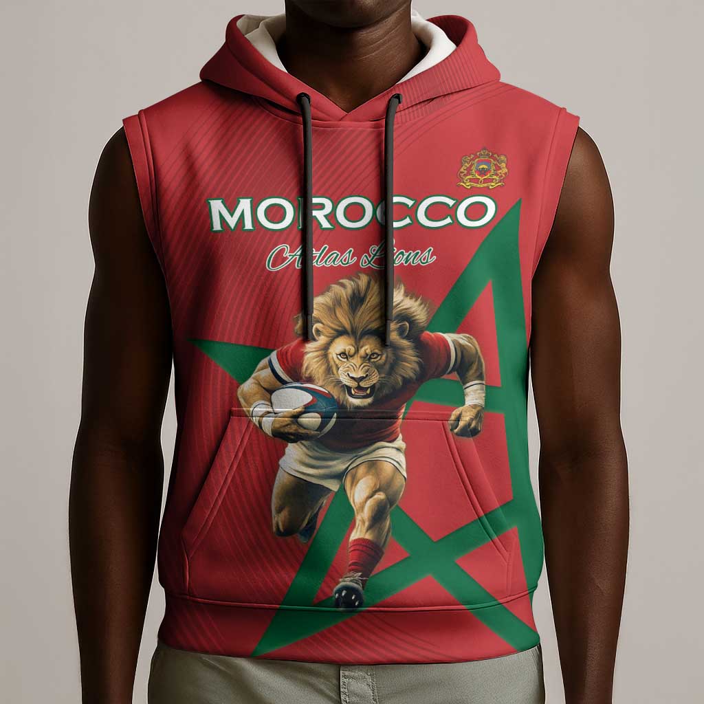 Morocco Rugby Custom Sleeveless Hoodie Come On Atlas Lions - African Pride