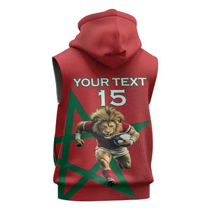 Morocco Rugby Custom Sleeveless Zip Hoodie Come On Atlas Lions - African Pride