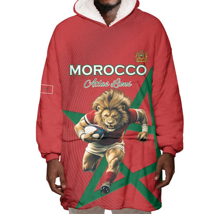 Morocco Rugby Custom Wearable Blanket Hoodie Come On Atlas Lions