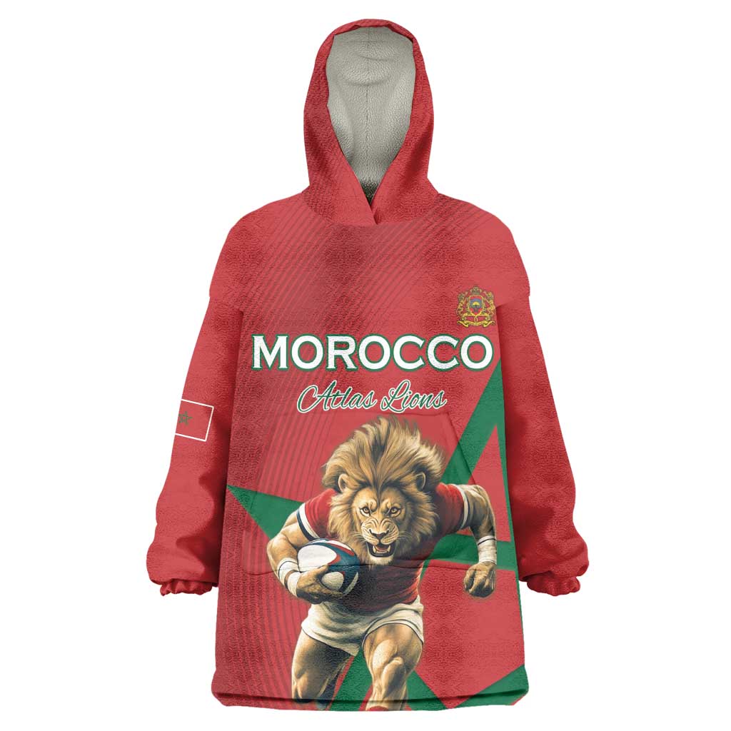 Morocco Rugby Custom Wearable Blanket Hoodie Come On Atlas Lions