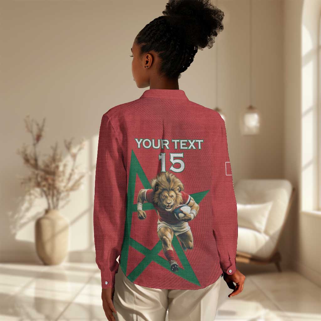 Morocco Rugby Custom Women Casual Shirt Come On Atlas Lions