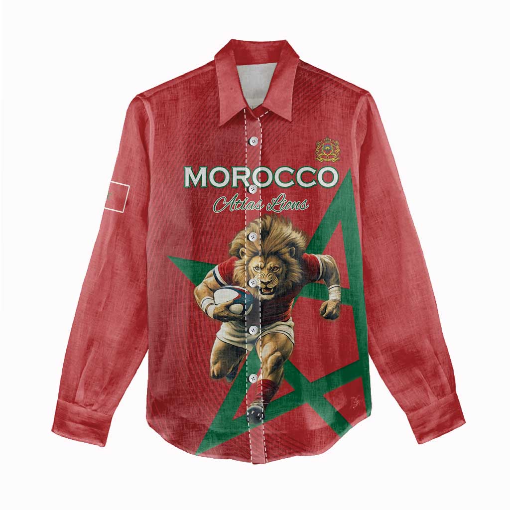 Morocco Rugby Custom Women Casual Shirt Come On Atlas Lions