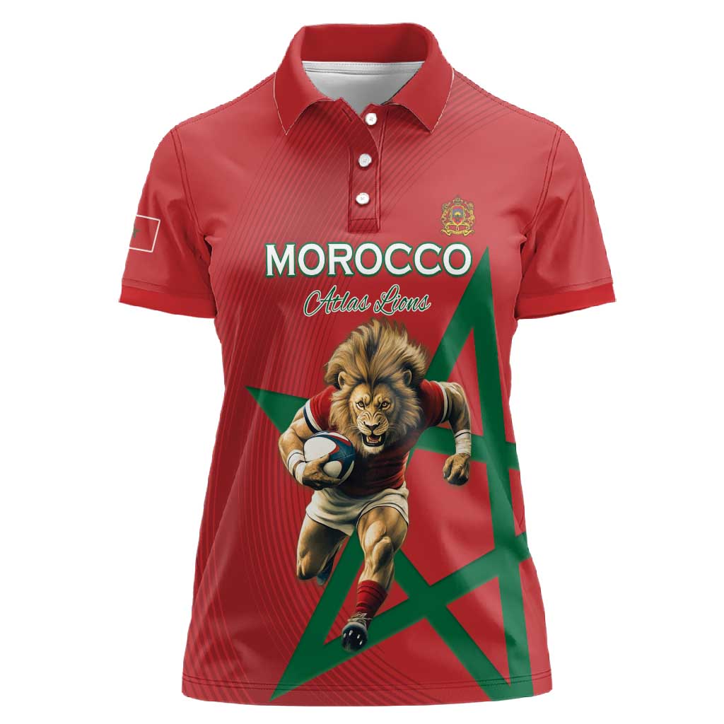 Morocco Rugby Custom Women Polo Shirt Come On Atlas Lions