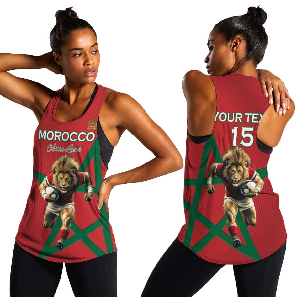 Morocco Rugby Custom Women Racerback Tank Come On Atlas Lions