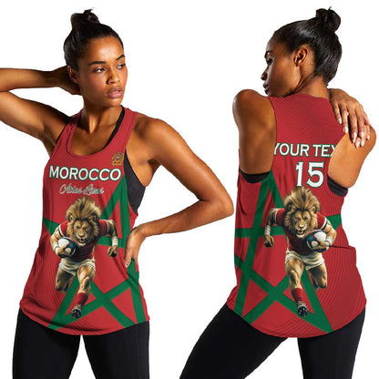 Morocco Rugby Custom Women Racerback Tank Come On Atlas Lions