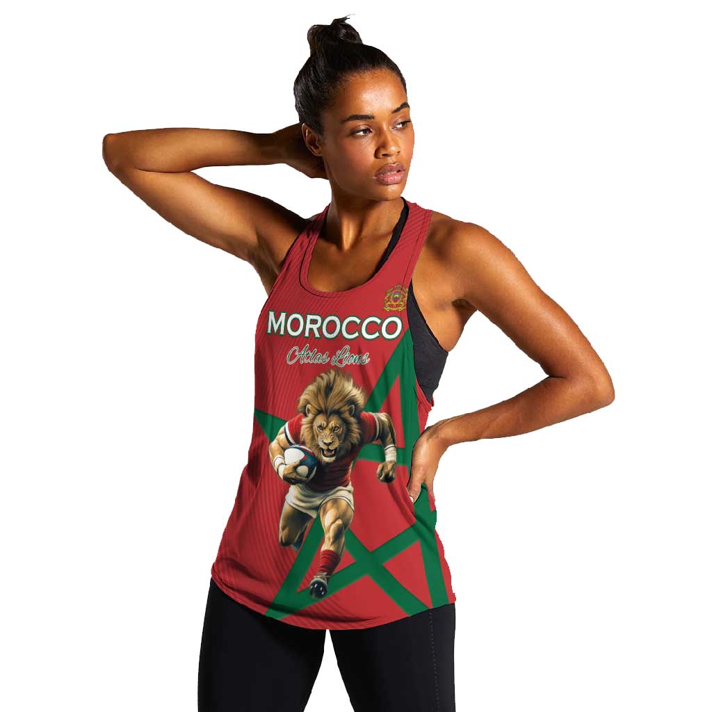 Morocco Rugby Custom Women Racerback Tank Come On Atlas Lions