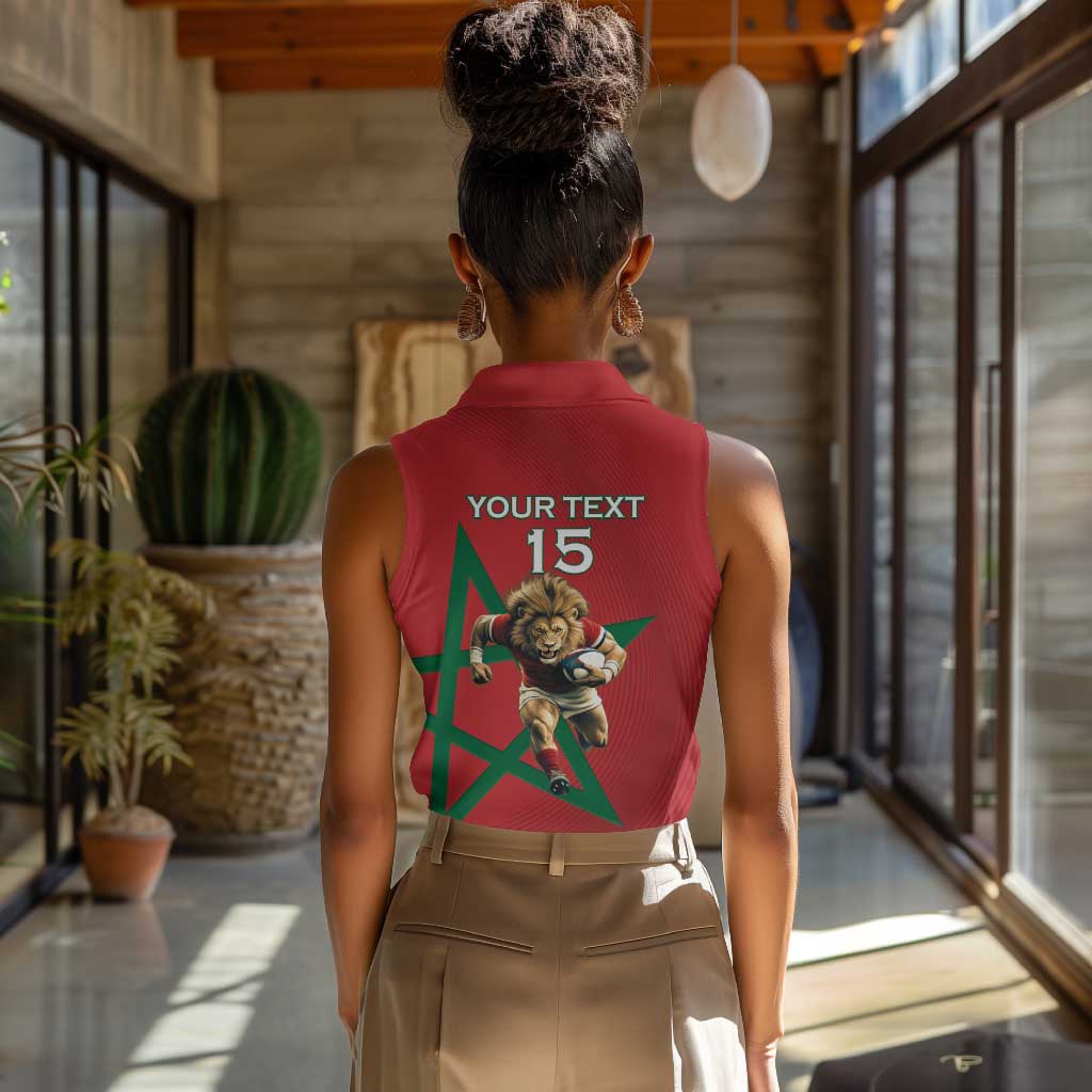 Morocco Rugby Custom Women Sleeveless Polo Shirt Come On Atlas Lions