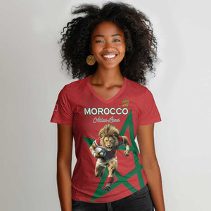 Morocco Rugby Custom Women V-Neck T-Shirt Come On Atlas Lions