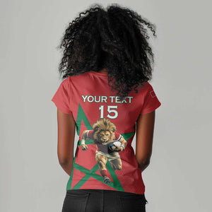 Morocco Rugby Custom Women V-Neck T-Shirt Come On Atlas Lions