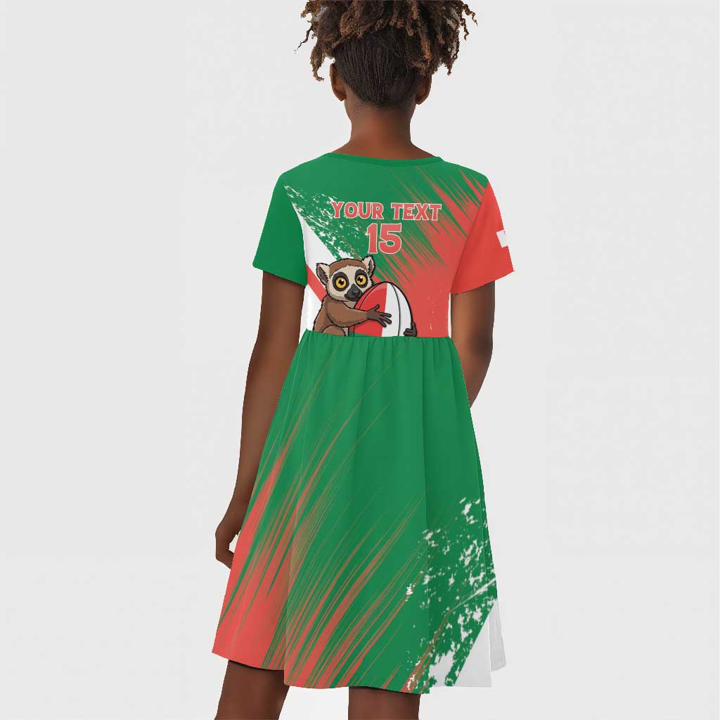 Madagascar Rugby Custom Kid Short Sleeve Dress Allez Les Makis - African Pride