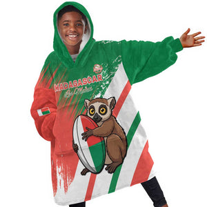 Madagascar Rugby Custom Kid Wearable Blanket Hoodie Allez Les Makis - African Pride