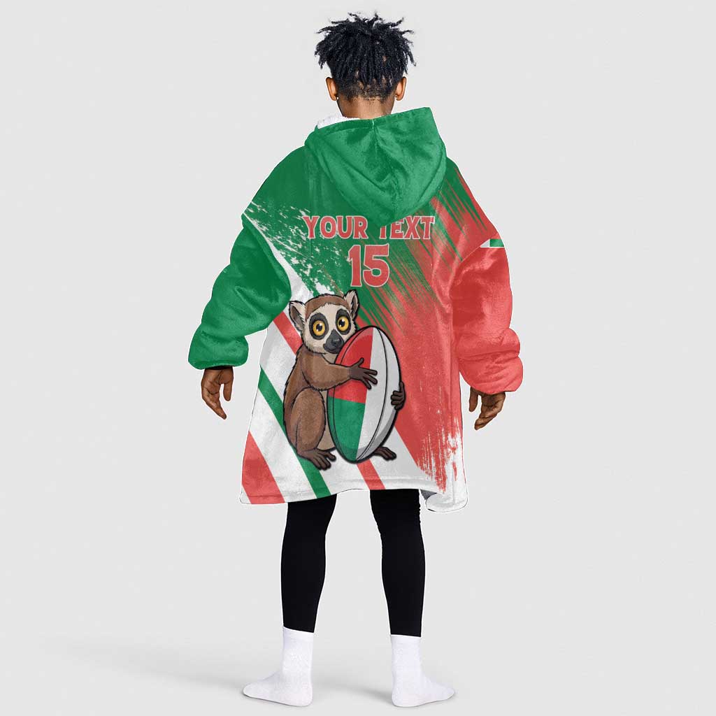 Madagascar Rugby Custom Kid Wearable Blanket Hoodie Allez Les Makis - African Pride