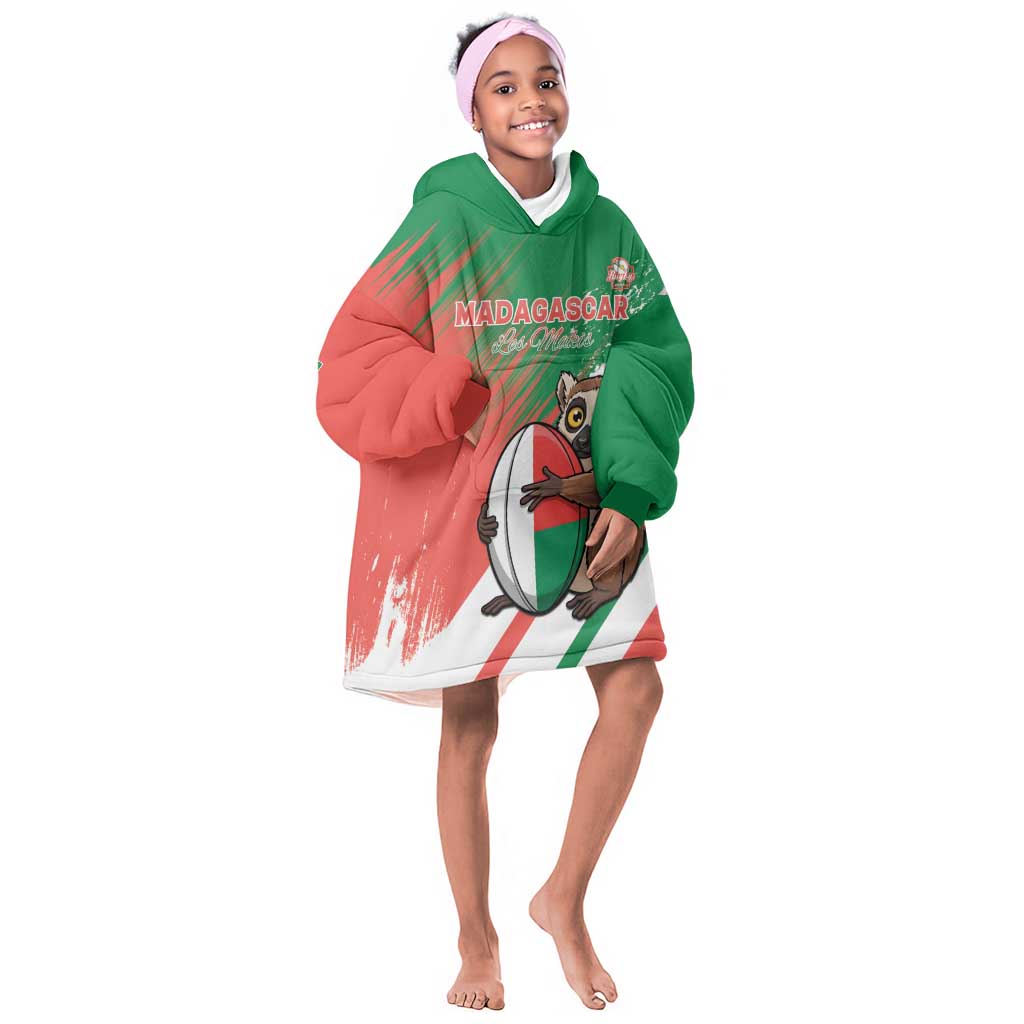 Madagascar Rugby Custom Kid Wearable Blanket Hoodie Allez Les Makis - African Pride