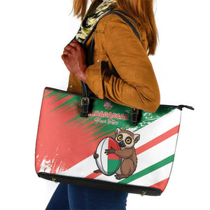 Madagascar Rugby Custom Leather Tote Bag Allez Les Makis - African Pride
