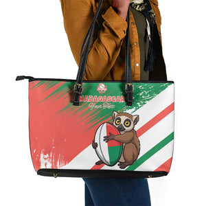 Madagascar Rugby Custom Leather Tote Bag Allez Les Makis - African Pride