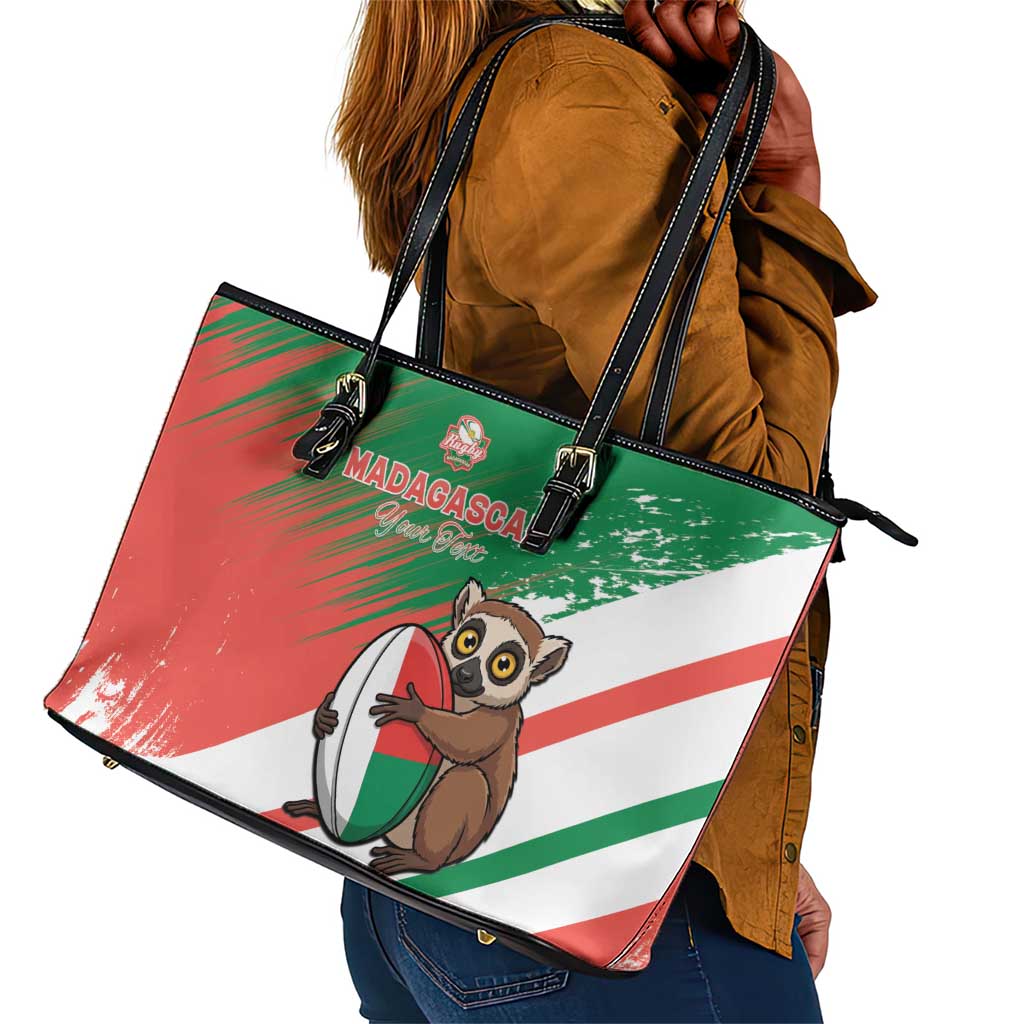 Madagascar Rugby Custom Leather Tote Bag Allez Les Makis - African Pride