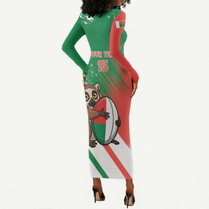 Madagascar Rugby Custom Long Sleeve Bodycon Dress Allez Les Makis - African Pride