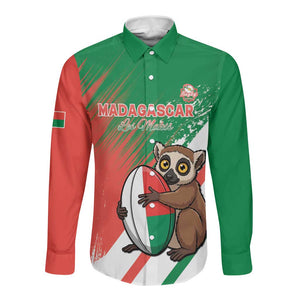 Madagascar Rugby Custom Long Sleeve Button Shirt Allez Les Makis - African Pride