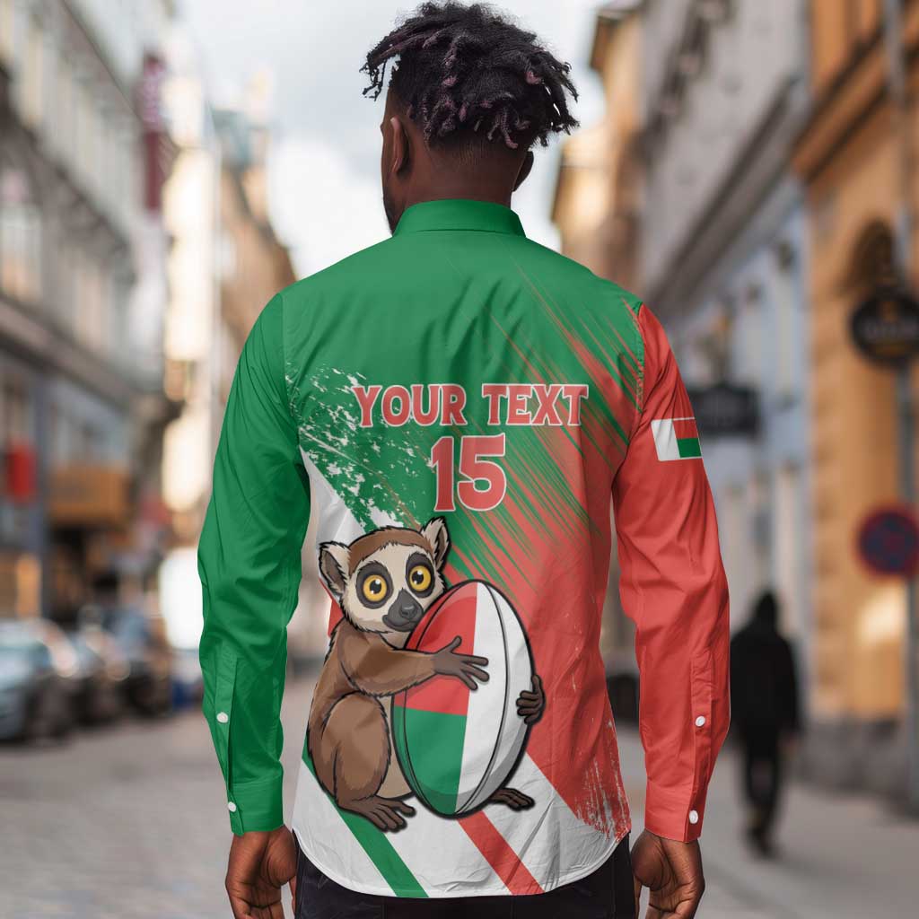 Madagascar Rugby Custom Long Sleeve Button Shirt Allez Les Makis - African Pride