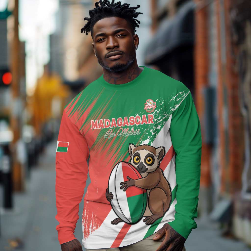 Madagascar Rugby Custom Long Sleeve Shirt Allez Les Makis - African Pride