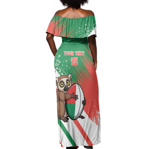 Madagascar Rugby Custom Off Shoulder Maxi Dress Allez Les Makis - African Pride