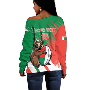 Madagascar Rugby Custom Off Shoulder Sweater Allez Les Makis - African Pride