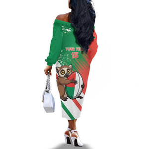 Madagascar Rugby Custom Off The Shoulder Long Sleeve Dress Allez Les Makis - African Pride