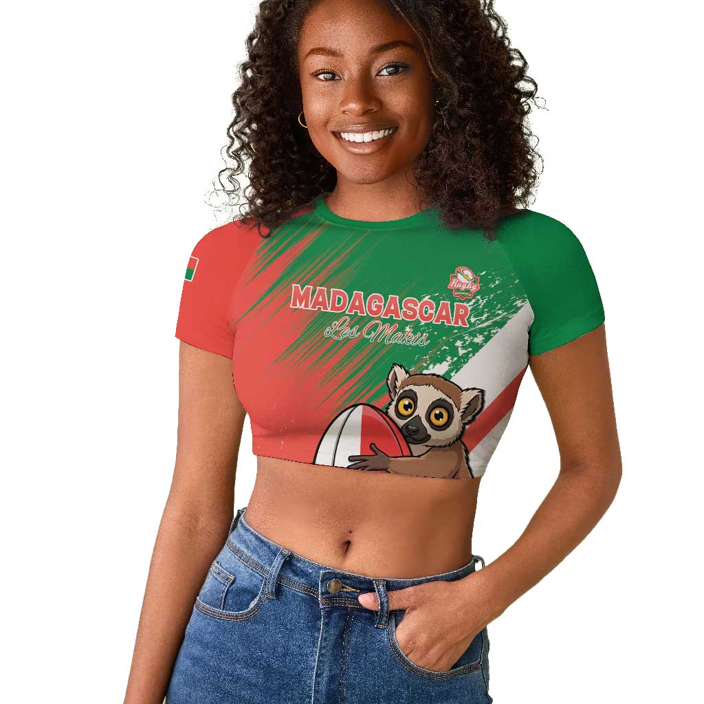 Madagascar Rugby Custom Raglan Cropped T shirt Allez Les Makis - African Pride