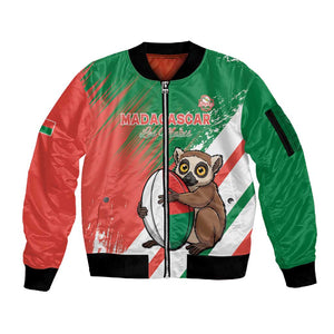 Madagascar Rugby Custom Sleeve Zip Bomber Jacket Allez Les Makis - African Pride