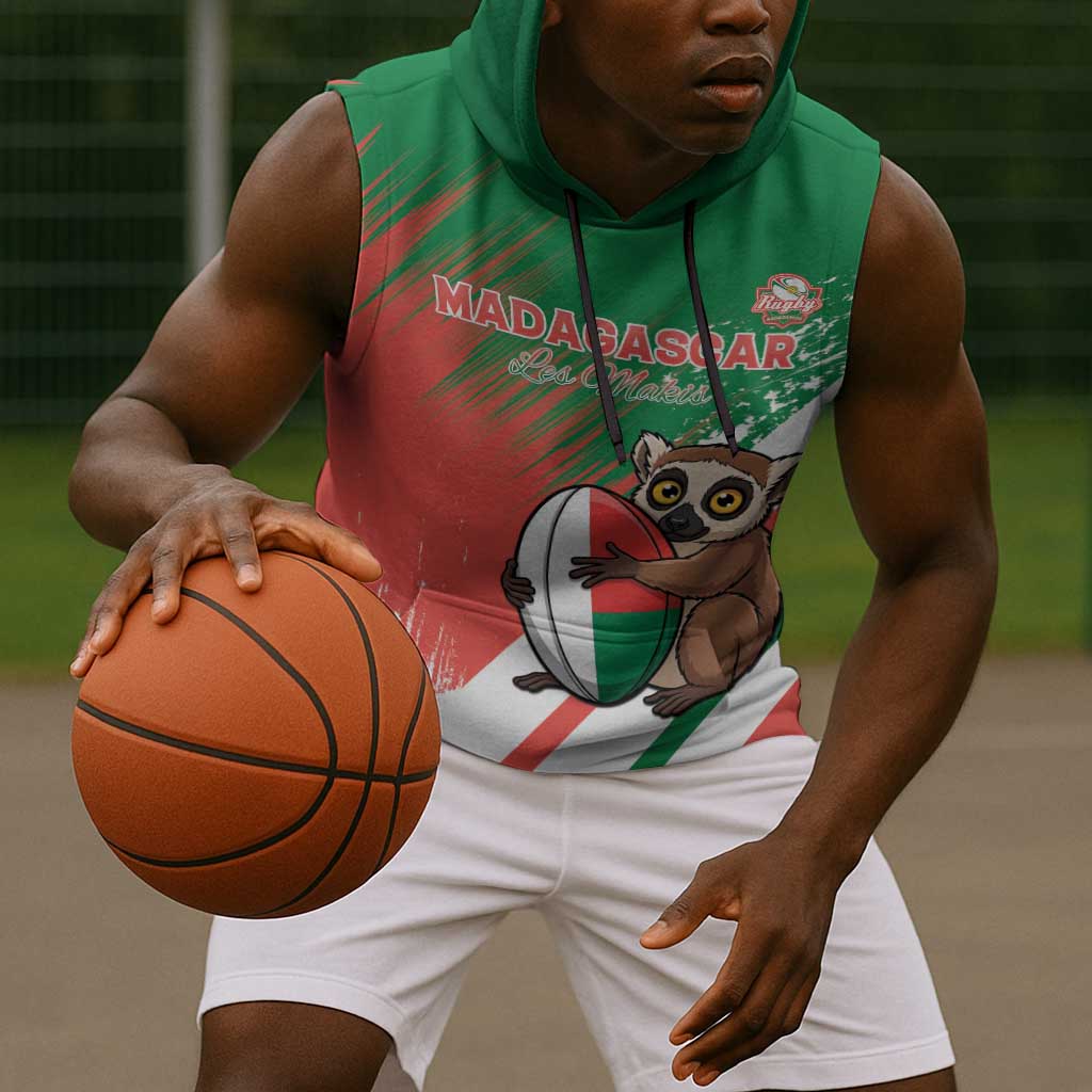 Madagascar Rugby Custom Sleeveless Hoodie Allez Les Makis - African Pride