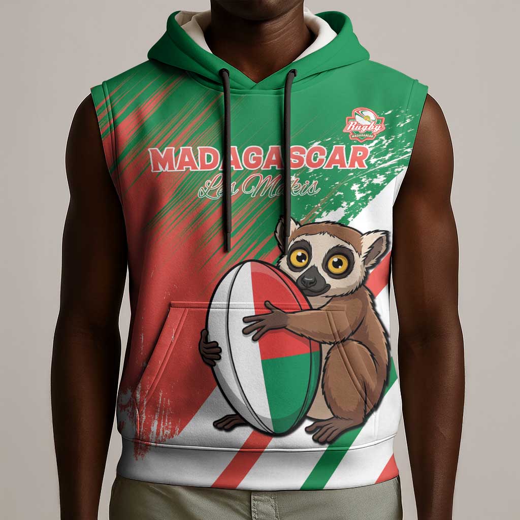 Madagascar Rugby Custom Sleeveless Hoodie Allez Les Makis - African Pride