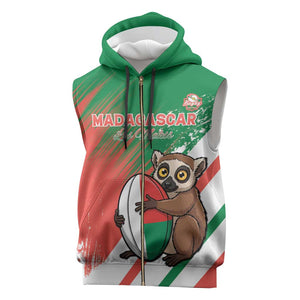 Madagascar Rugby Custom Sleeveless Zip Hoodie Allez Les Makis - African Pride